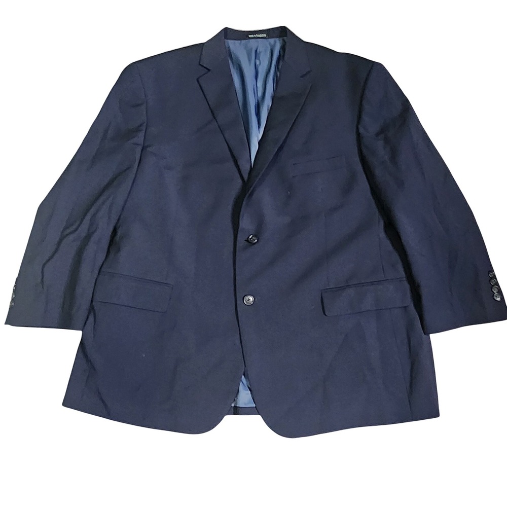 Pronto Uomo Mens Navy Blue Wool Blend Two Button Blazer Sport Coat 50 Regular